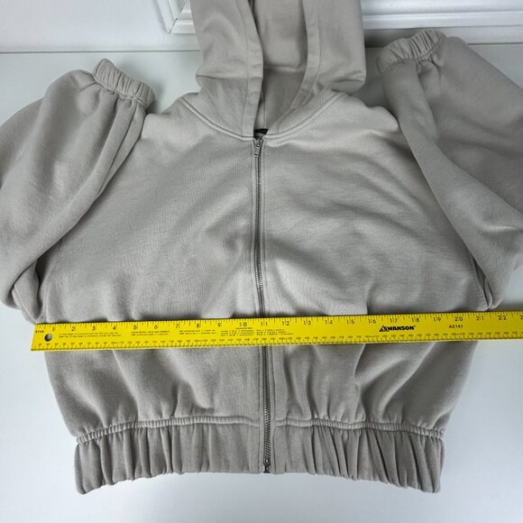 Zara Cropped Hoodie Large Cream Zip Up - Picture 6 of 11
